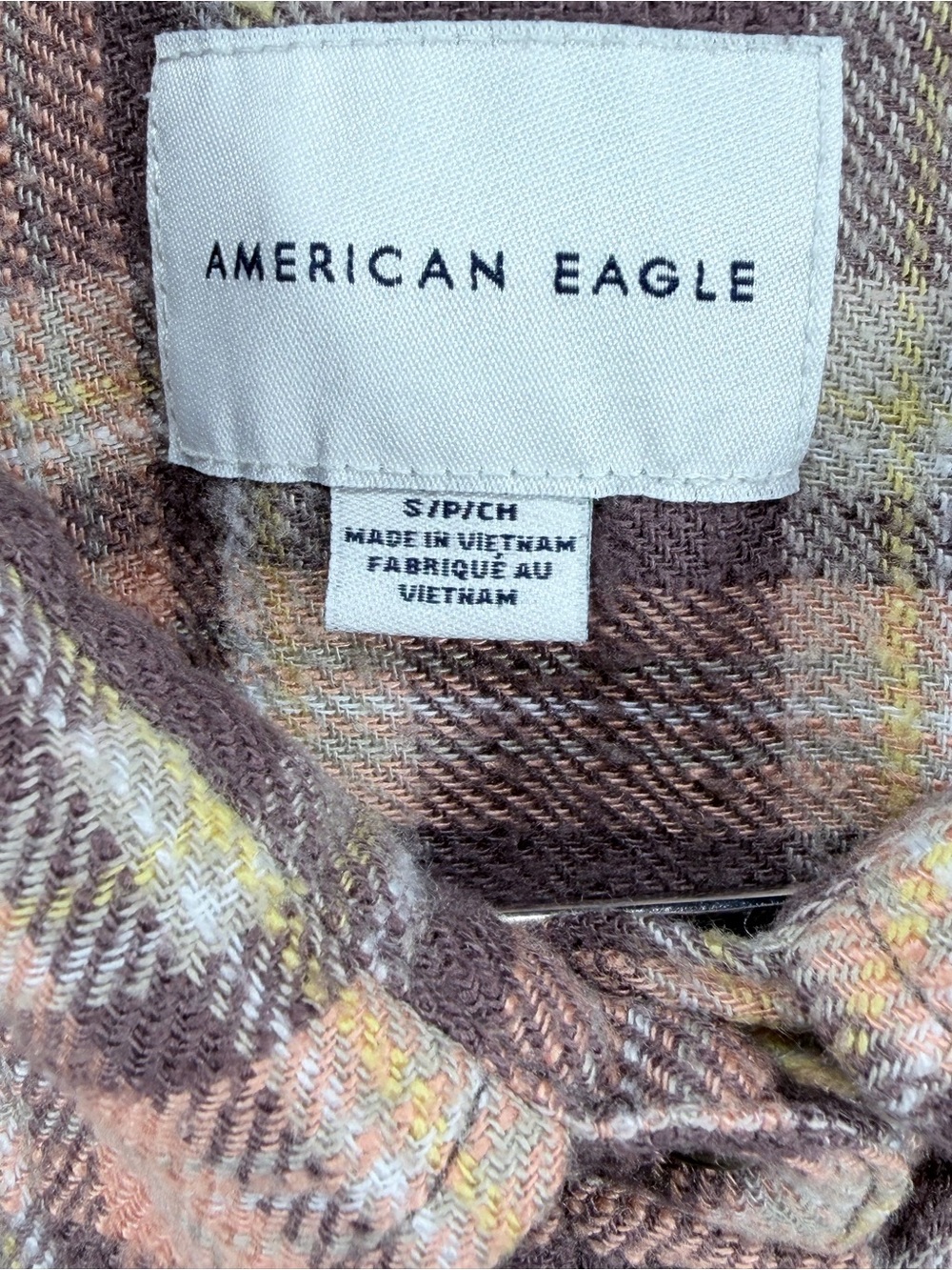 American Eagle Outfitters Plaid Button-Down Shirt in Brown and Cream SMALL - Picture 4 of 5